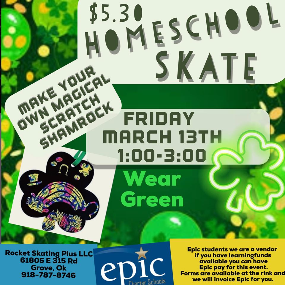Homeschool Skate March 13th 1:00-3:00 - Rocket Skating Plus LLC